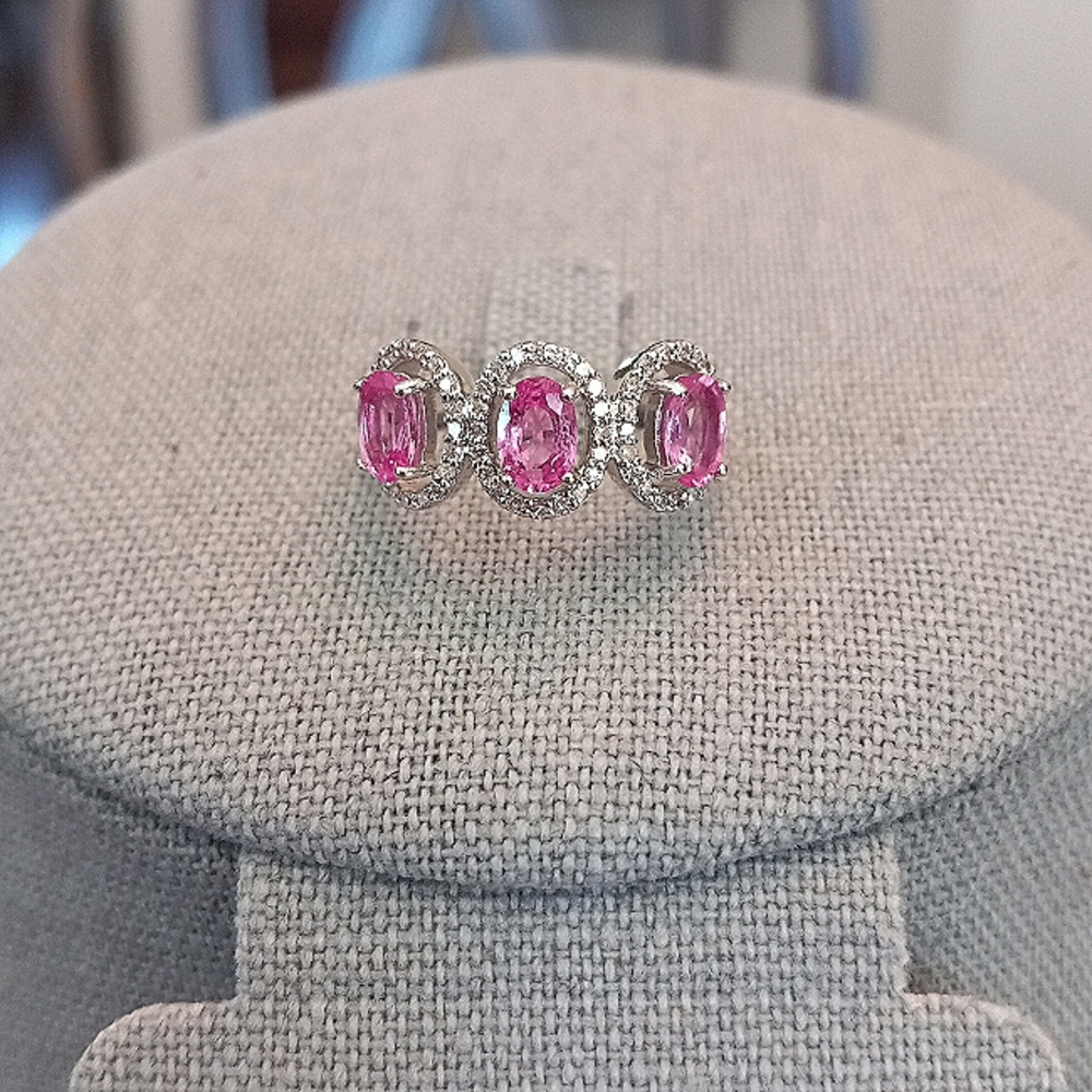 14K WG (4.44g) Genuine Pink Sapphire & Diamond Ring, Size 7, SOLID & STAMPED